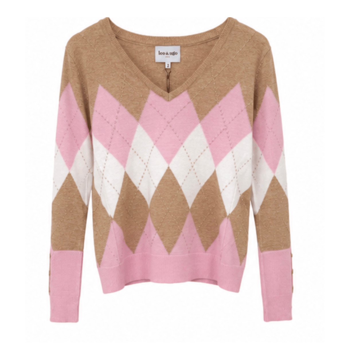 Argyle V Neck Pink Sweater