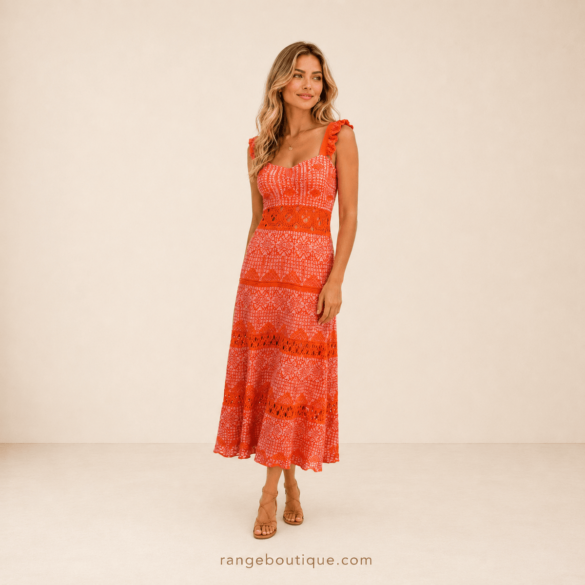 Cali Cuerpo Orange & Pink Romantic Knit Dress
